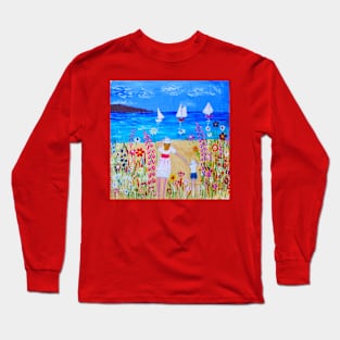 A Mother's Love by the Sea among Flowers Long Sleeve T-Shirt